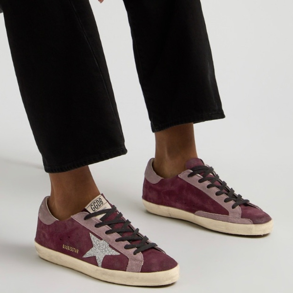 Golden Goose Superstar Sneaker Burgundy Suede/Swarovski Crystal sz 37 New in Box